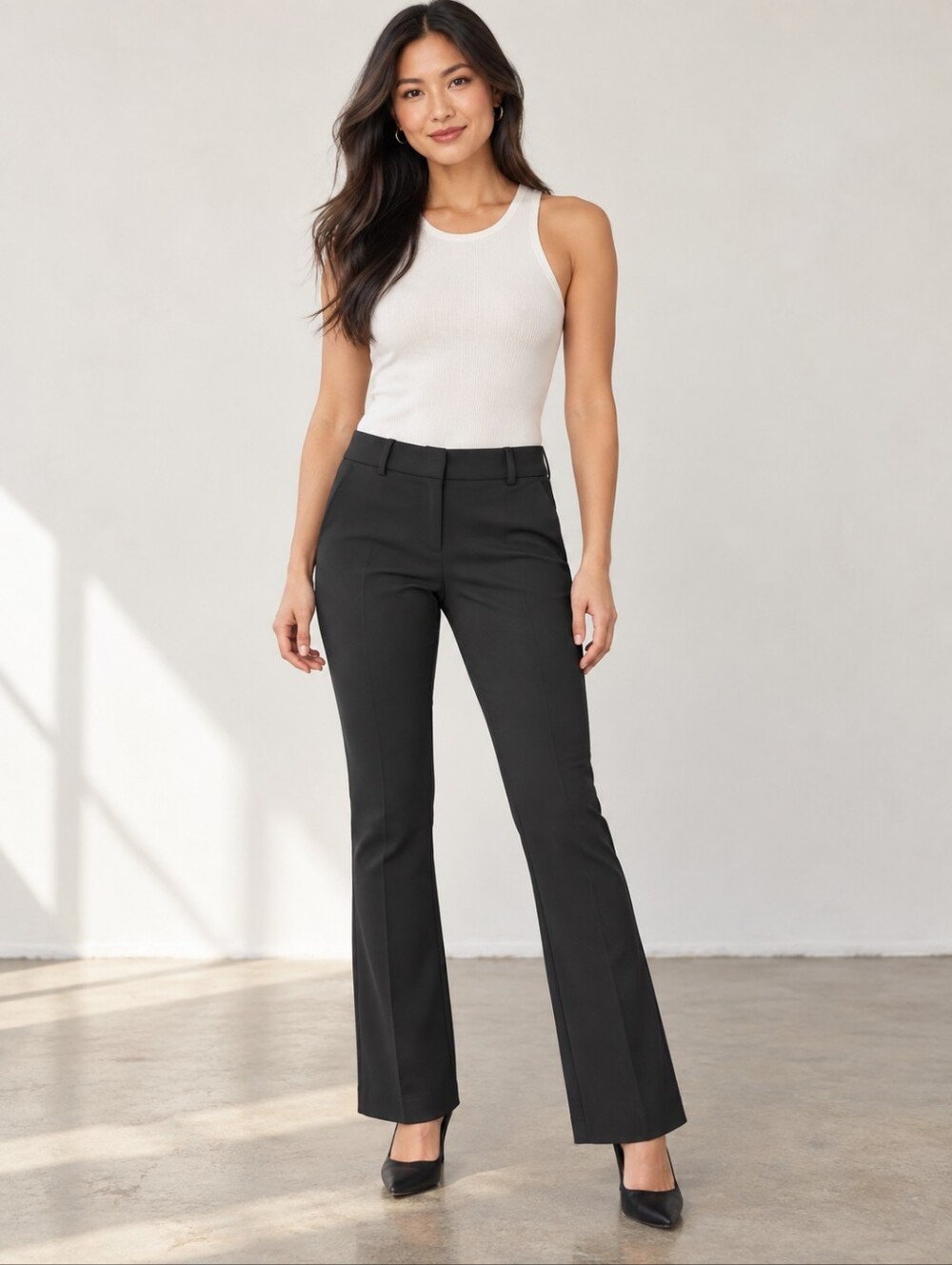 ❤️ EXPRESS EDITOR MID-RISE SLIM BOOTCUT PANTS / TROUSERS, BLACK, 4S (27 SHORT)